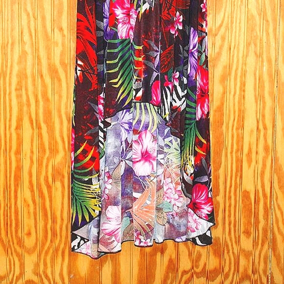 🌺 Just Love Strapless Maxi Dress L — Tropical Hibiscus High-Low Hem 🌴 - Picture 8 of 9